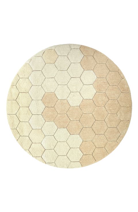 Honeycomb Washable Cotton Blend Round Rug