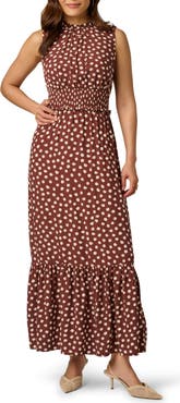 Adrianna Papell Print Smocked Waist Maxi Dress
