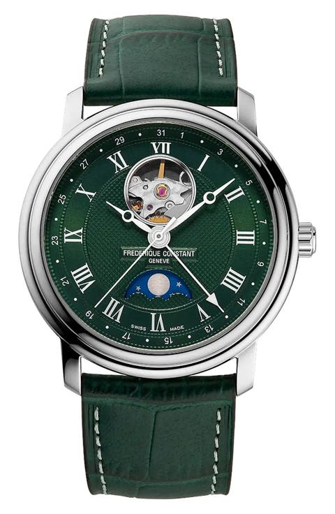 Heartbeat Moonphase Automatic Leather Strap Watch, 40mm