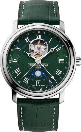 Heartbeat Moonphase Automatic Leather Strap Watch, 40mm