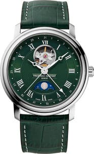 FREDERIQUE CONSTANT Heartbeat Moonphase Automatic Leather Strap Watch, 40mm