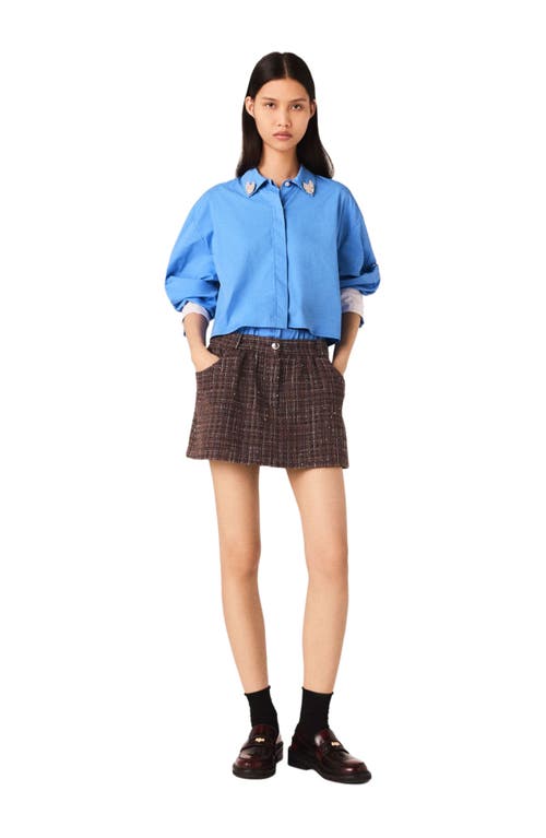 Maje Tweed Shorts With Elasticated Waistband In Blue
