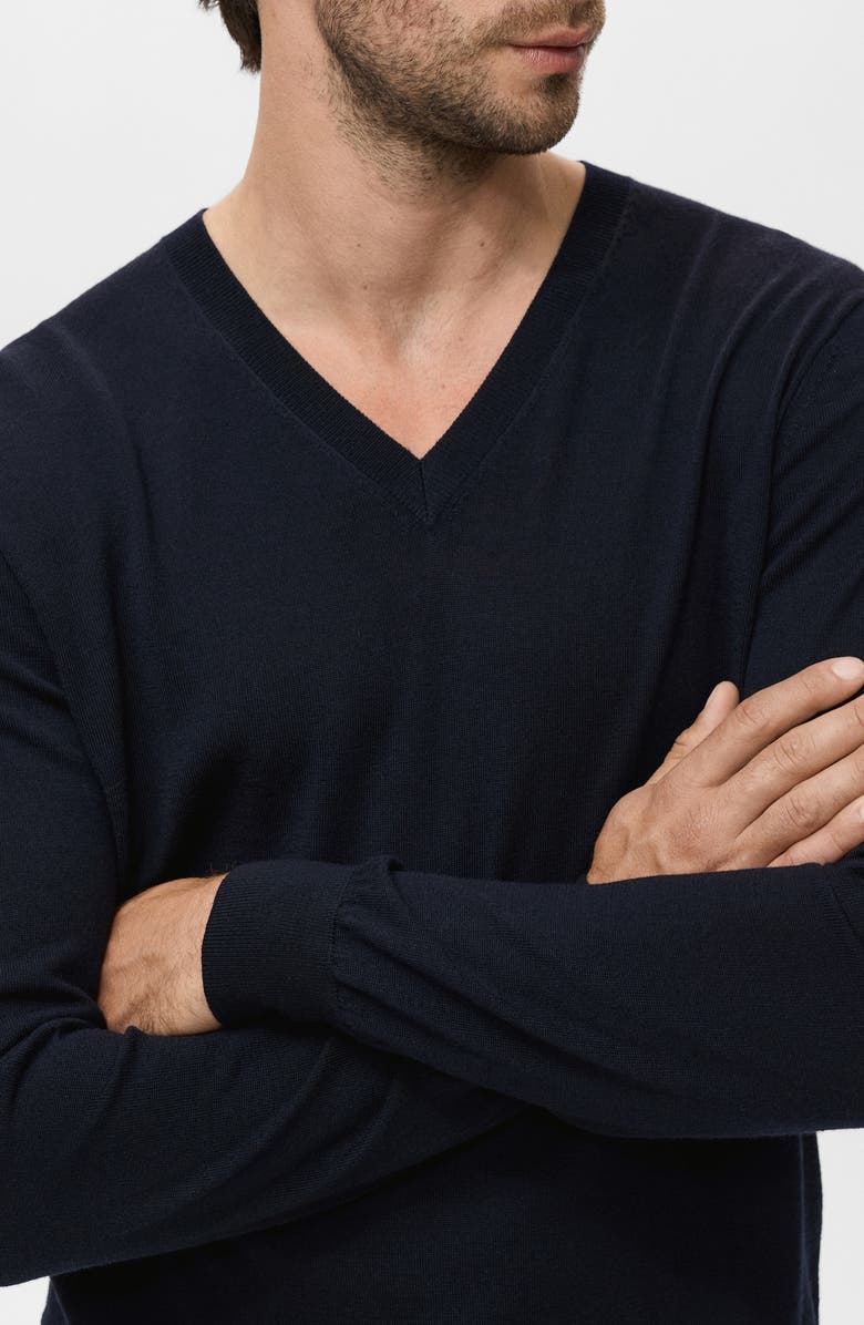 MANGO Solid Wool V-Neck Sweater, Alternate, color, Navy