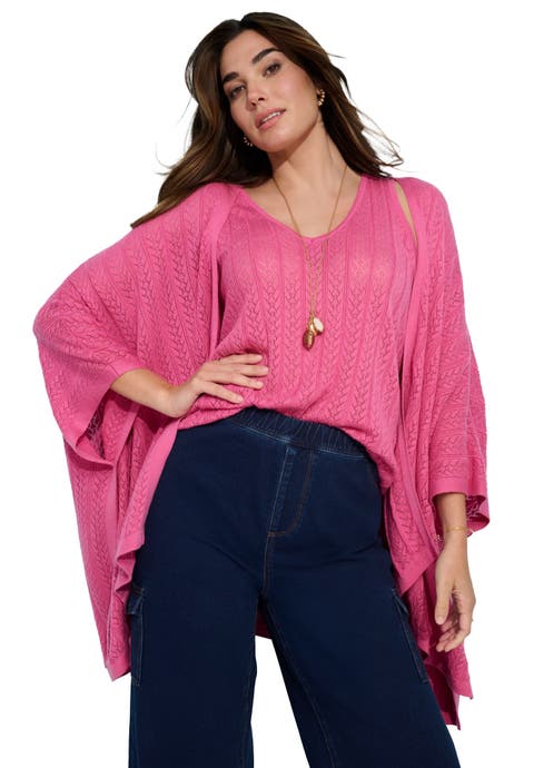Plus Size Pointelle Open Front Ruana Cardigan