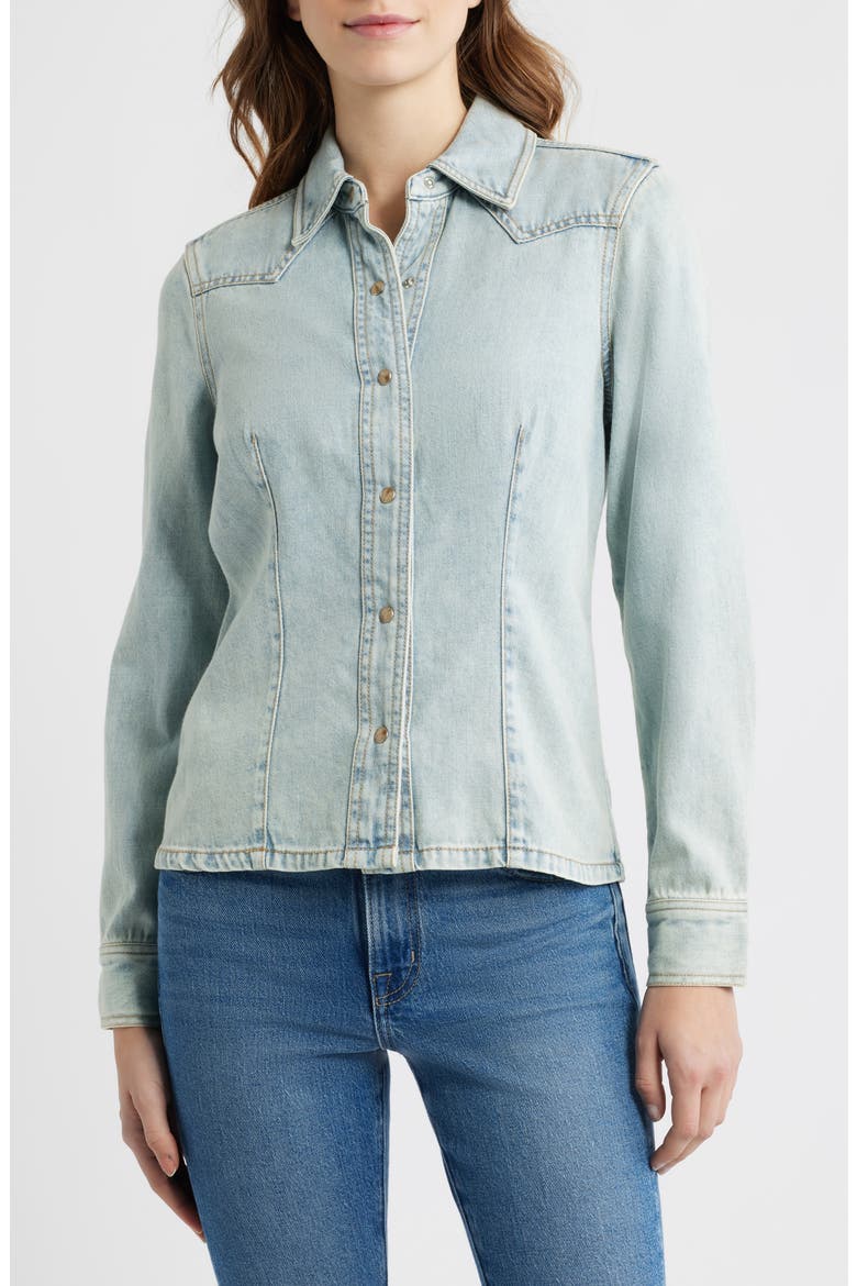Taina Denim Snap-Up Western Shirt, Main, color, BLEACHED INDIGO