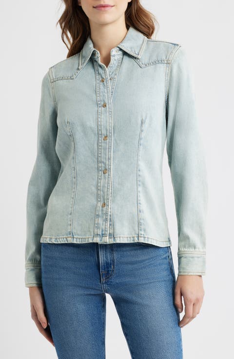 Taina Denim Snap-Up Western Shirt