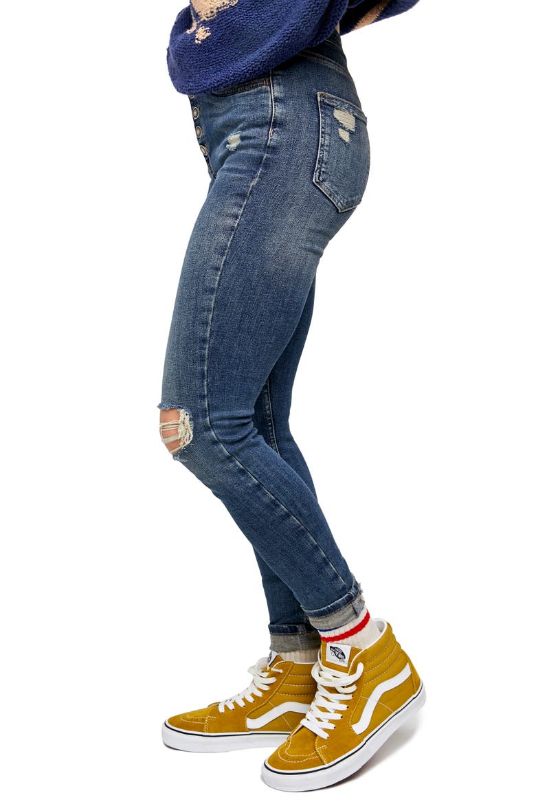 Sabrina Ripped High Waist Crop Super Skinny Jeans, Alternate, color, MID INDIGO