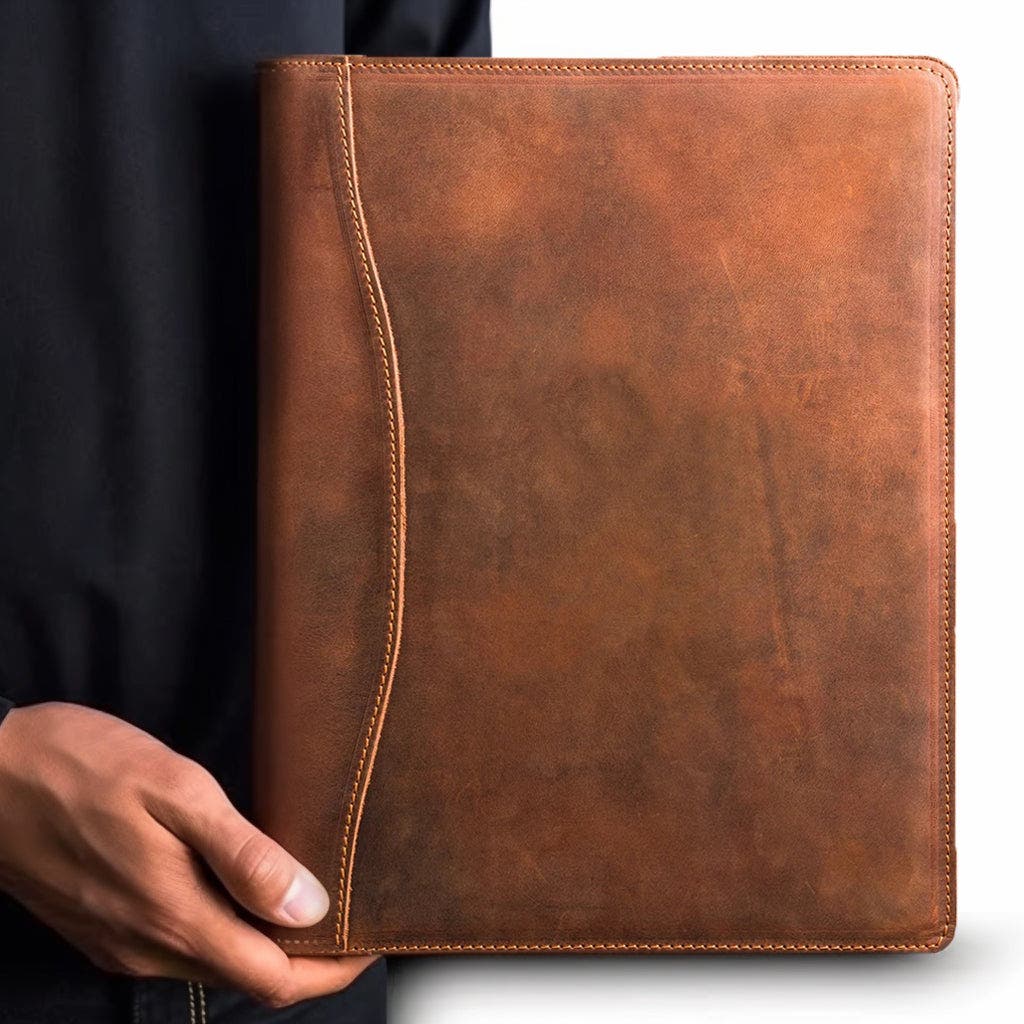 STEEL HORSE LEATHER Falit Leather Folio | Handmade Leather Padfolio in Brown 