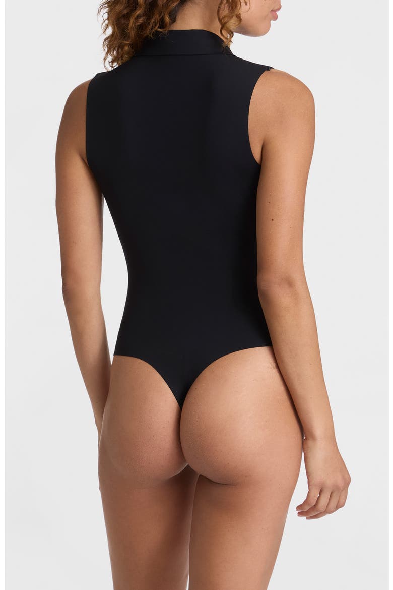 Sleeveless V-Neck Polo Neoprene Bodysuit, Alternate, color, BLACK