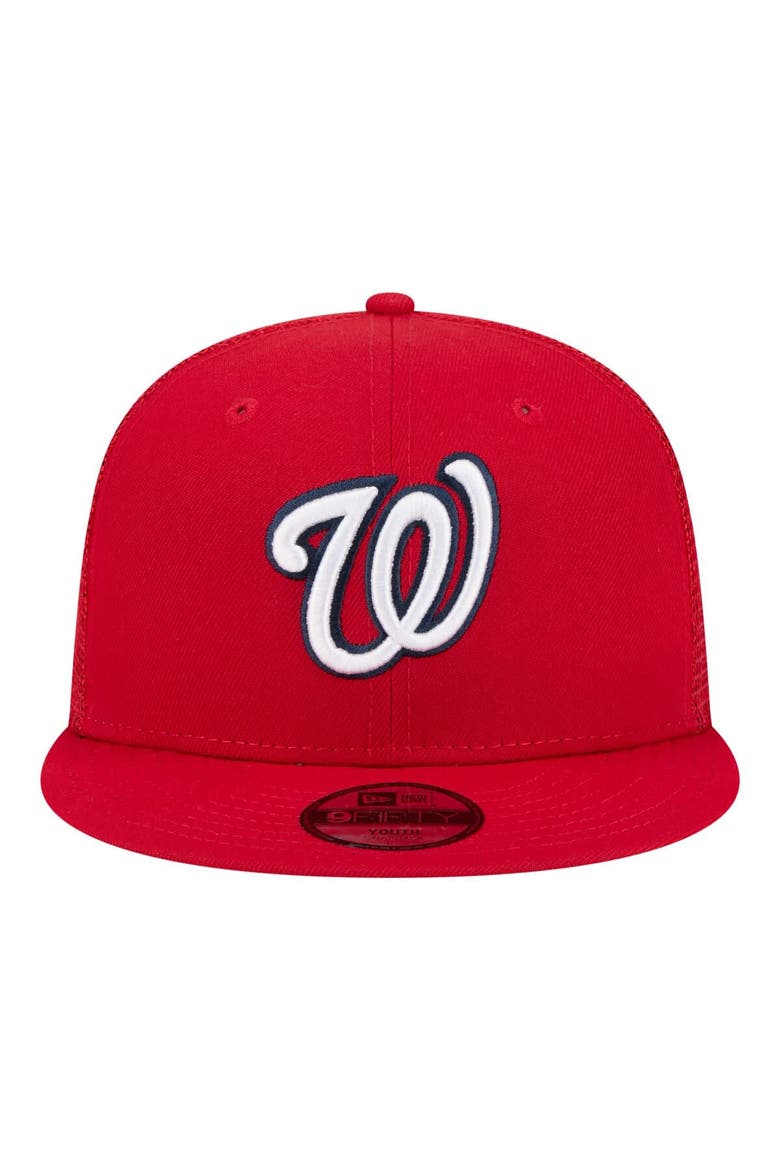 Youth New Era  Red Washington Nationals 9FIFTY Trucker Snapback Hat, Alternate, color, Red