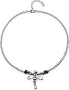 UNODE50 Sterling Silver Plated Short Necklace with Central Dragonfly