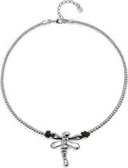 UNODE50 Sterling Silver Plated Short Necklace with Central Dragonfly