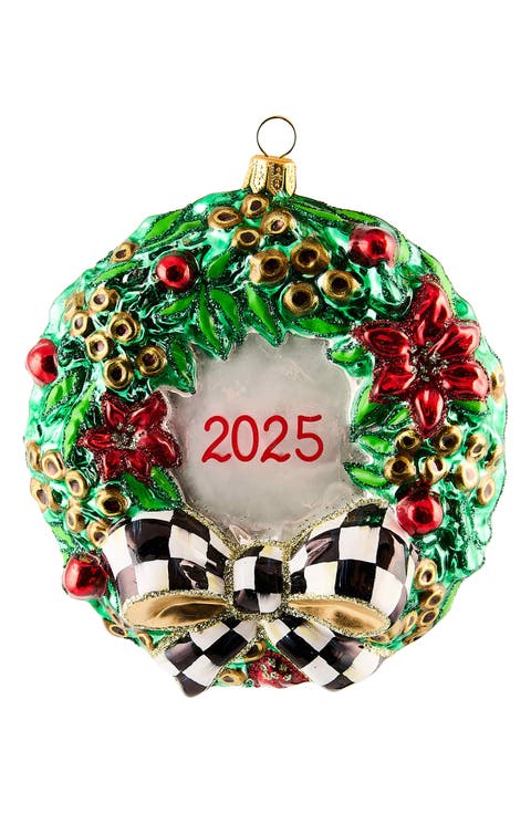 2025 Christmas Holly Wreath Glass Ornament