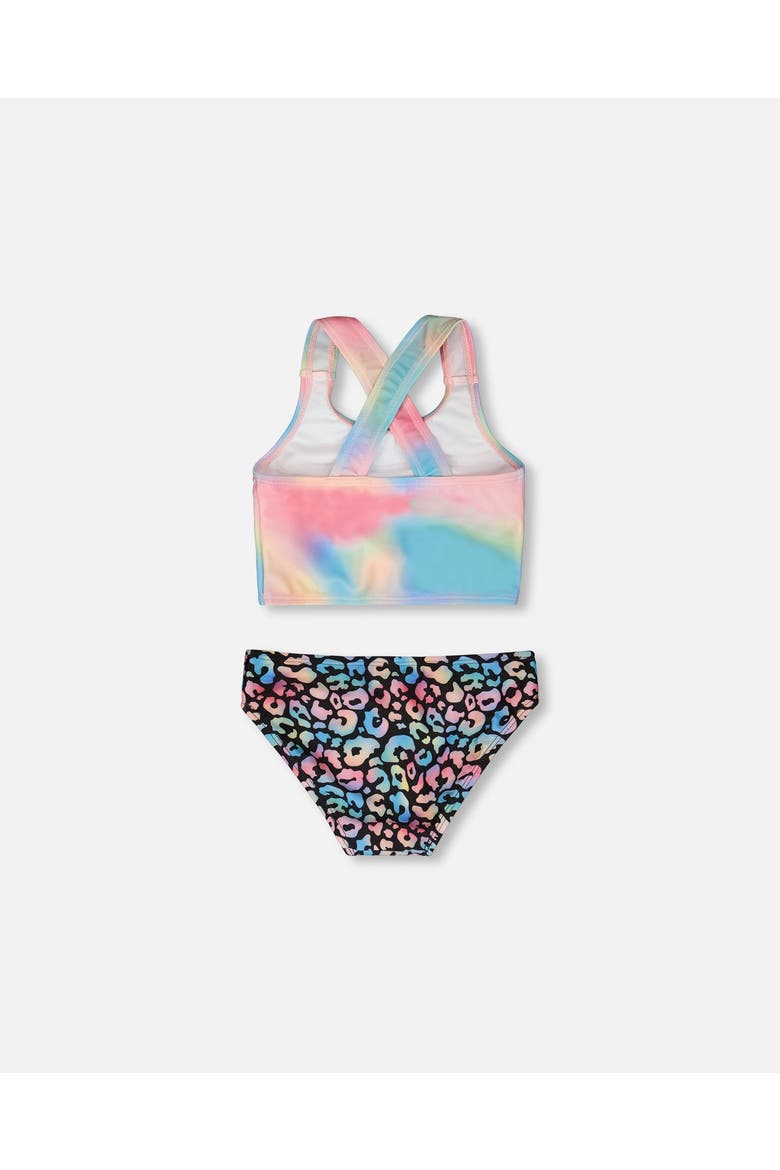 Two-Piece Crossed Straps Sporty Crop Top Swimsuit, Alternate, color, Multicolor