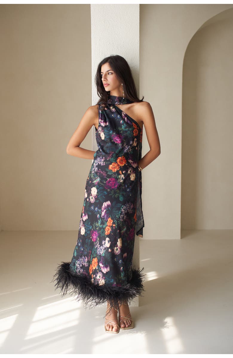 Vasiliki Liya Cannes One Sleeve Silky Maxi Dress, Alternate, color, Black