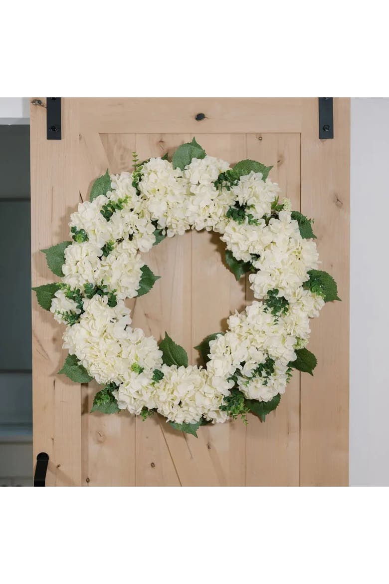 30" White Hydrangea Wreath - 30in Faux Floral Door Wreath, Alternate, color, White Hydrangea