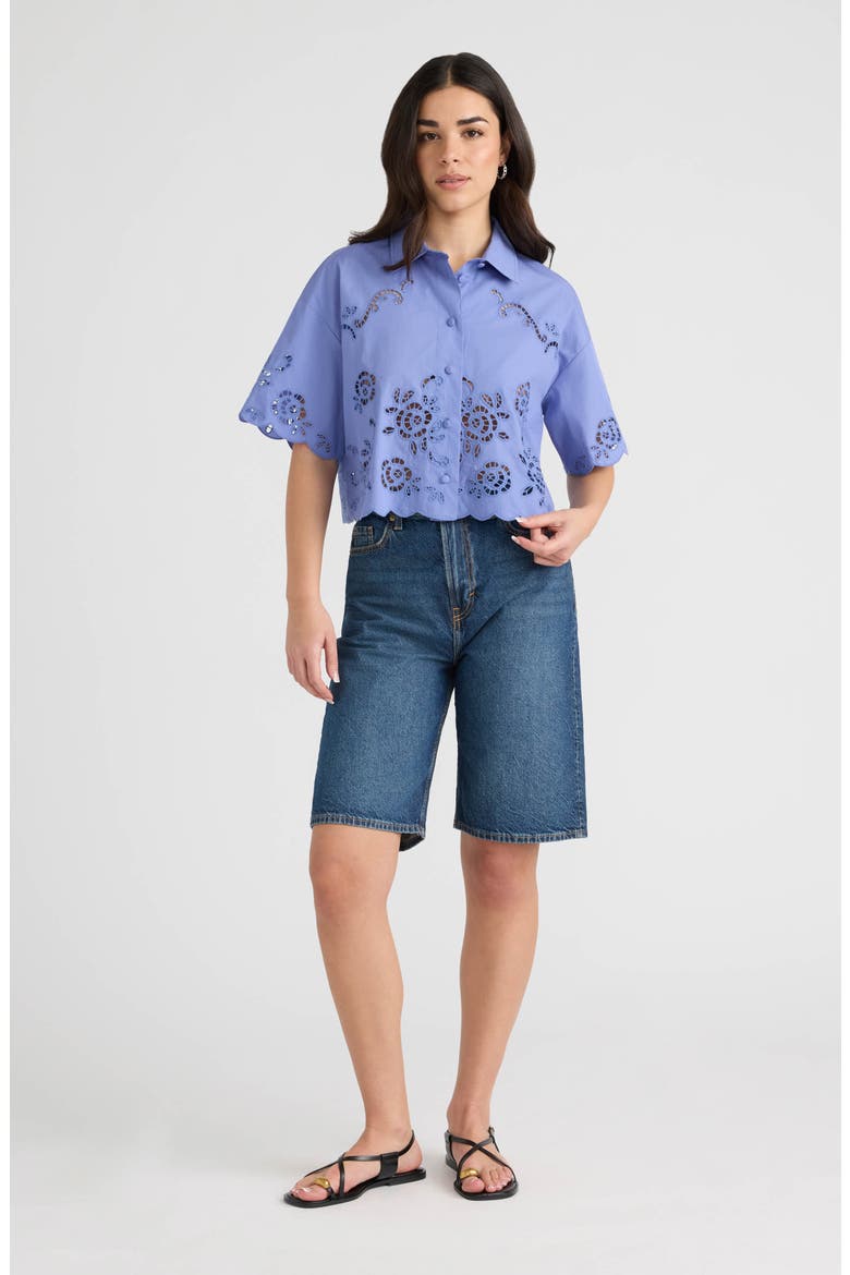 Eyelet Cotton Poplin Camp Shirt, Alternate, color, VIOLET BLUE
