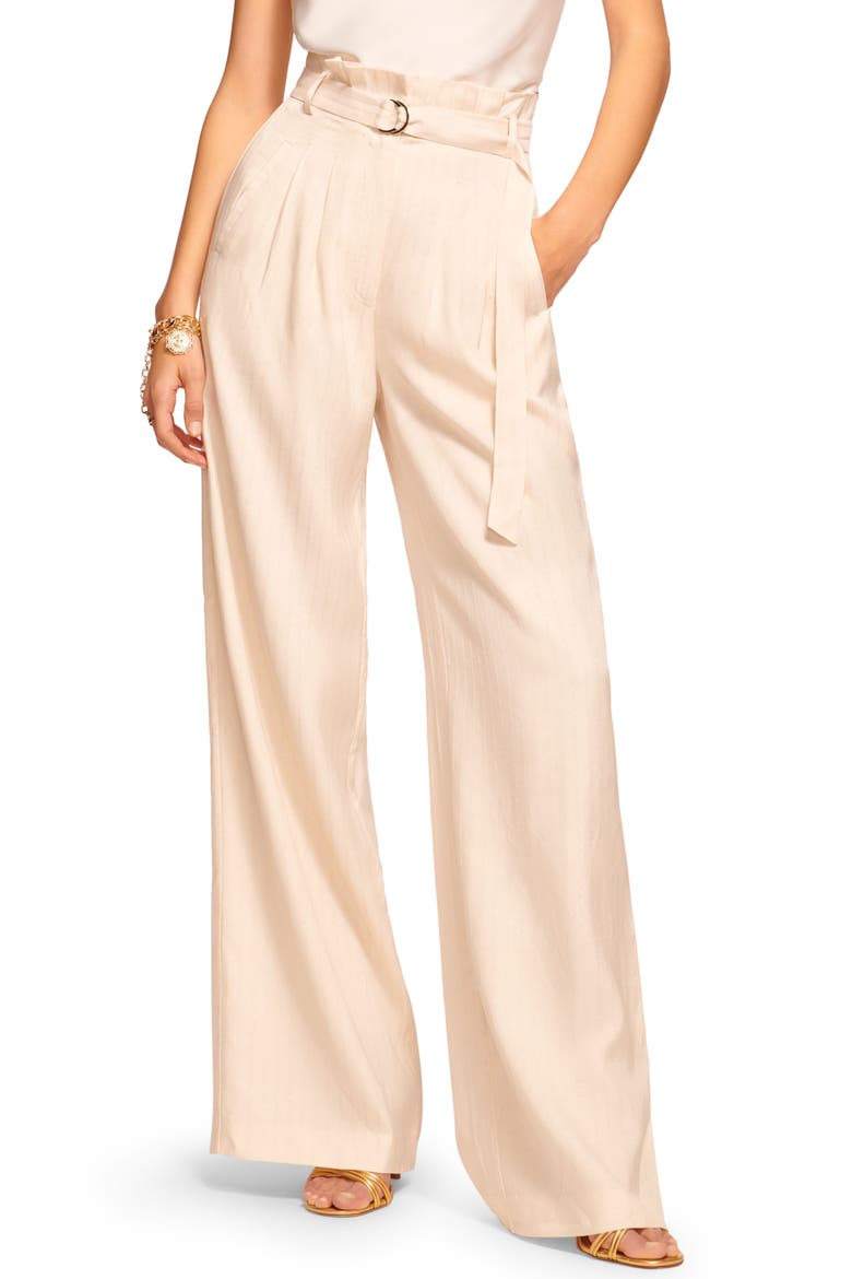 Natasha Belted Paperbag Waist Wide Leg Pants, Main, color, LIGHT SANDSTONE LUREX STRIPE
