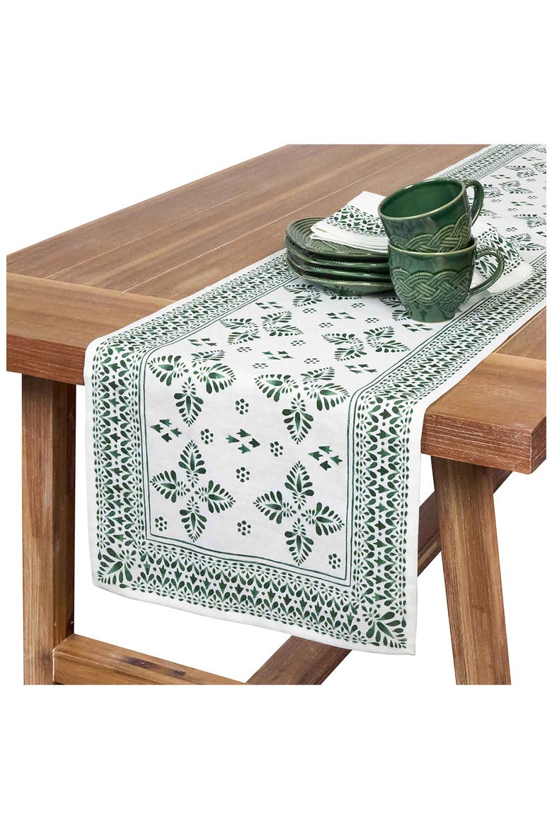 Iberian Border Linen Table Runner, Alternate, color, EVERGREEN