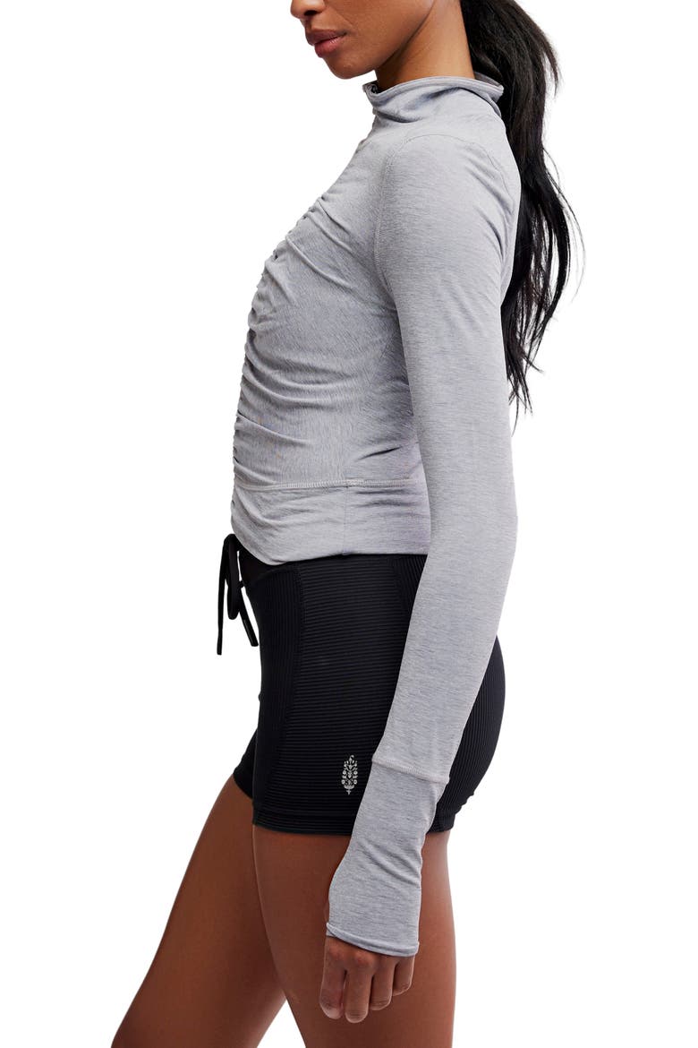 Tempo Ruched Half Zip Crop Pullover, Alternate, color, HEATHER GREY
