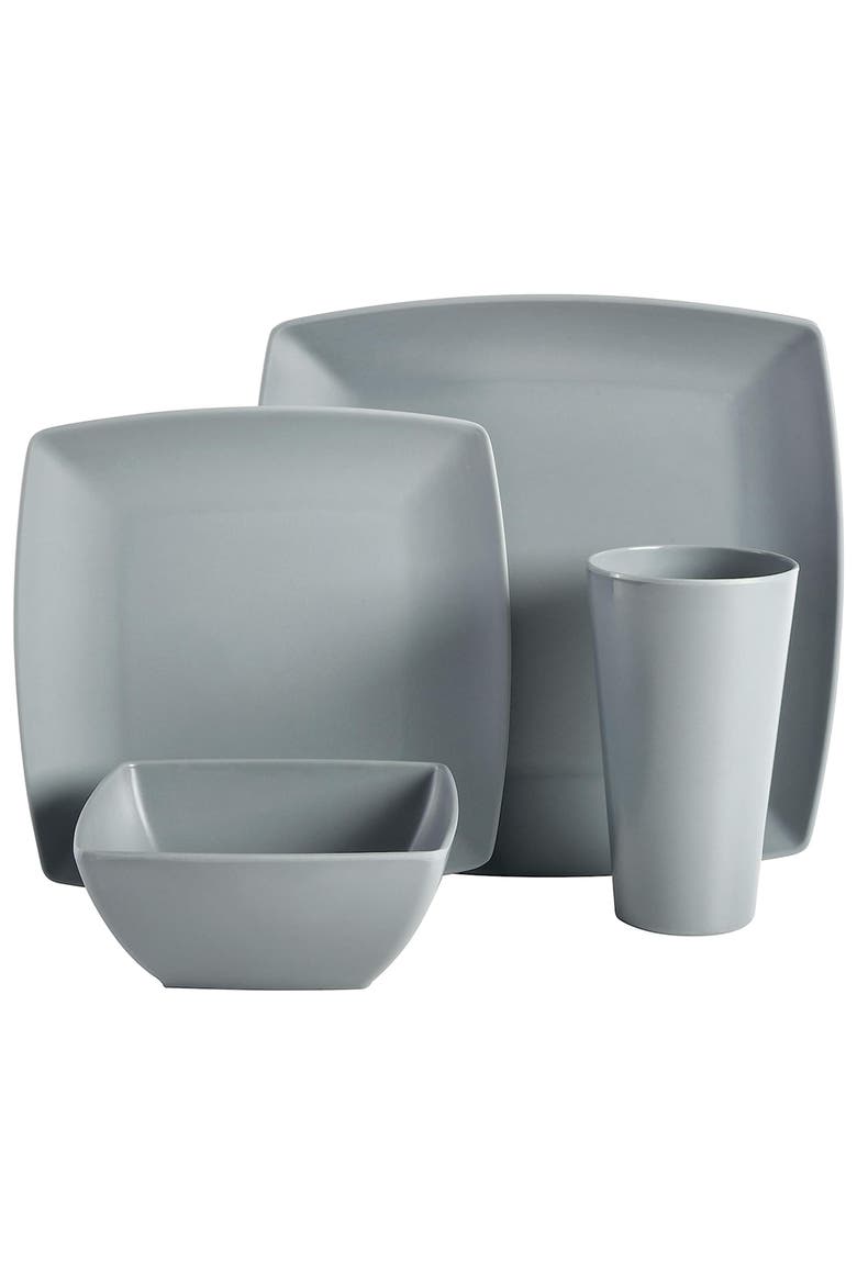 Grayson 16 Piece Square Melamine Dinnerware Set, Alternate, color, Grey