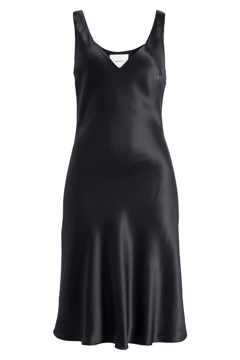 Lila V-Neck Satin Dress, Alternate, color, BLACK