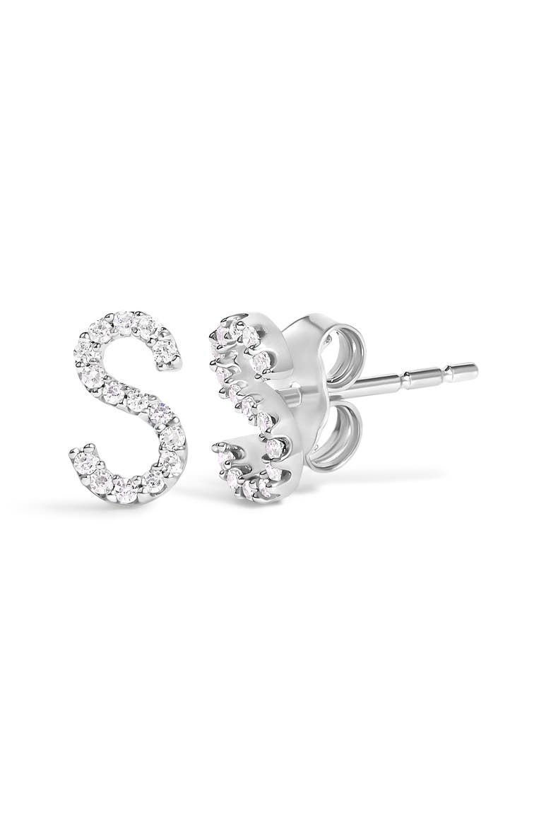 10K Gold 1/10 Cttw Diamond Initial "A" to "Z" Stud Earring, Alternate, color, White Gold | S