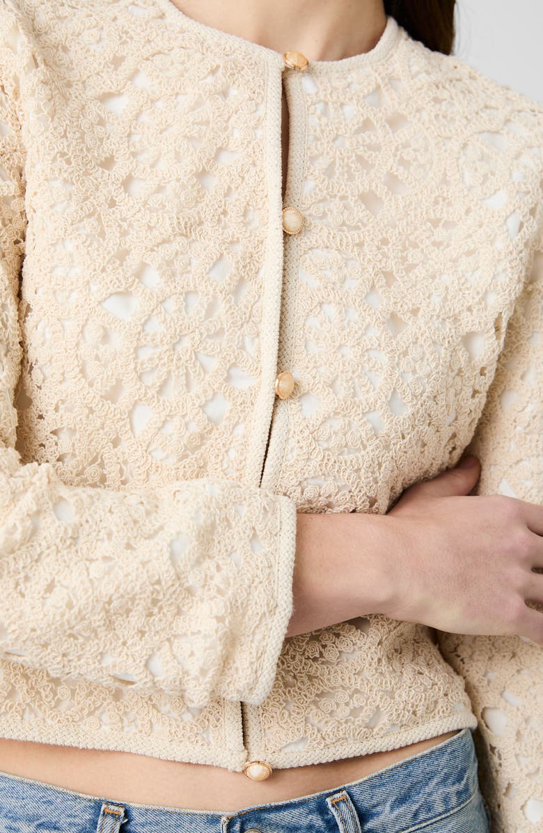 French Connection Geo Lace Woven Cardigan, Alternate, color, Ecru