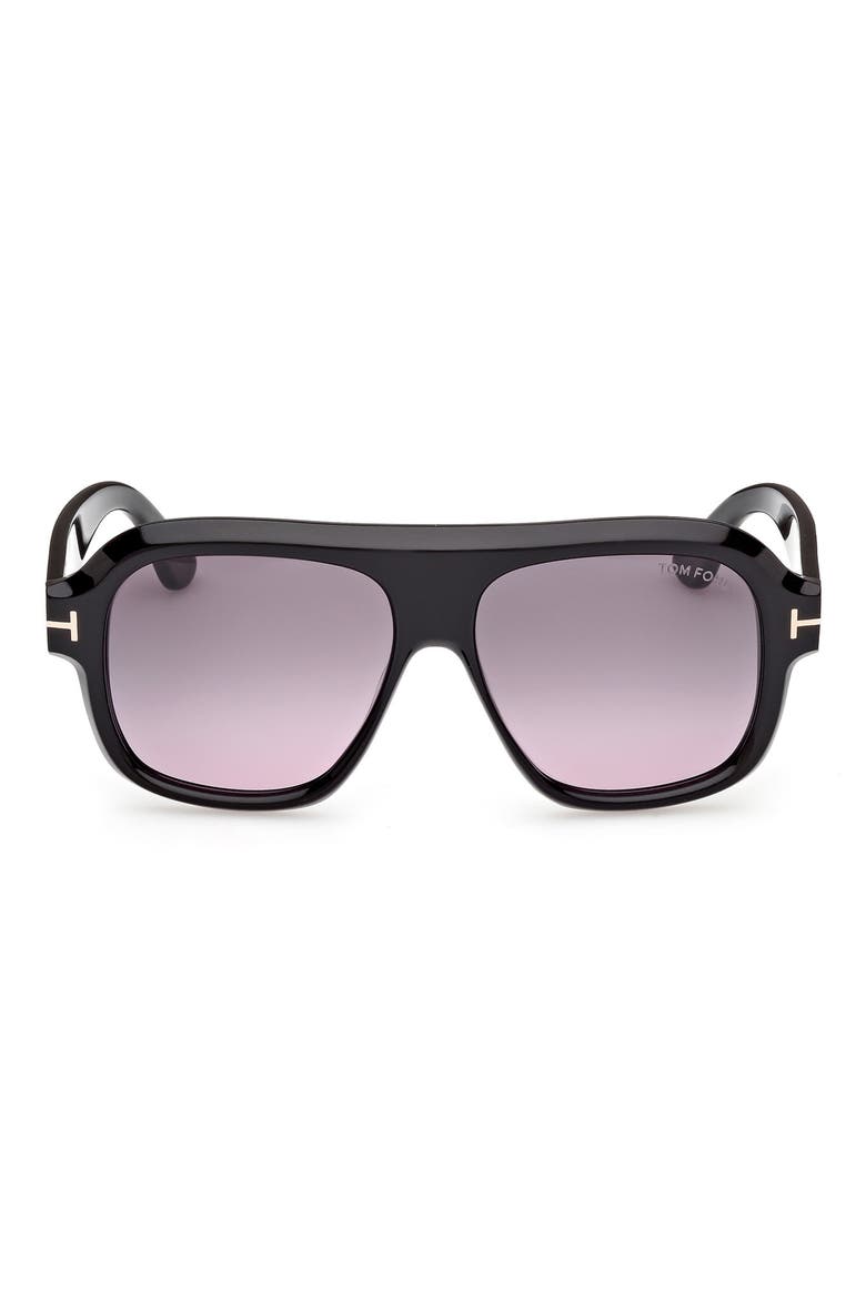 Rhonda 56mm Gradient Pilot Sunglasses, Main, color, SHINY BLACK / SMOKE LENS