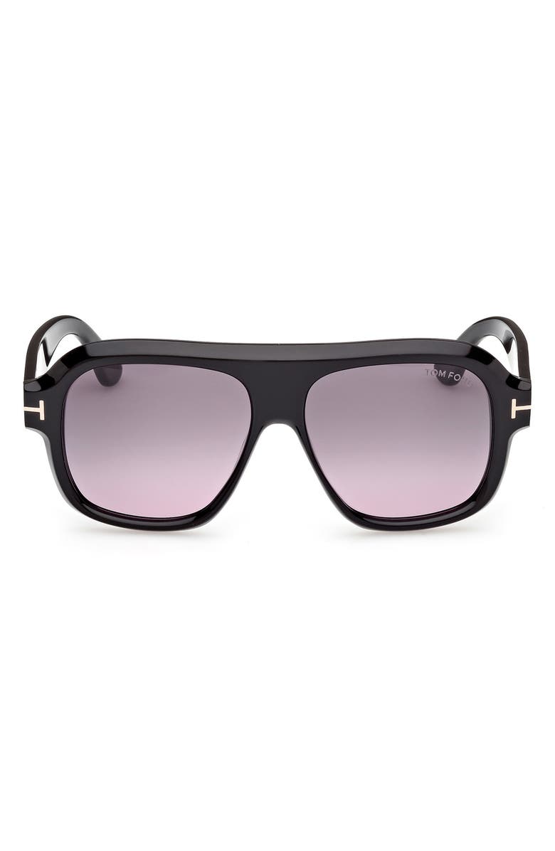 TOM FORD Rhonda 56mm Gradient Pilot Sunglasses, Main, color, Shiny Black / Smoke Lens