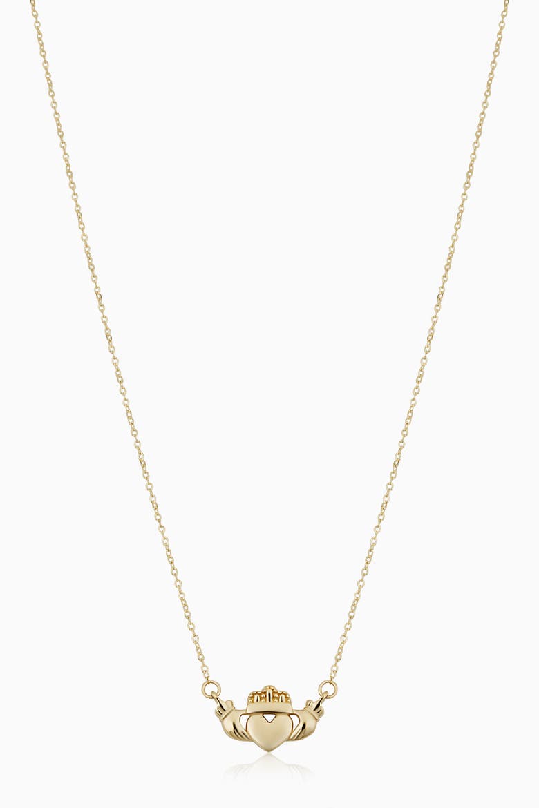 14K Yellow Gold Claddagh Pendant Necklace, Main, color, Yellow Gold