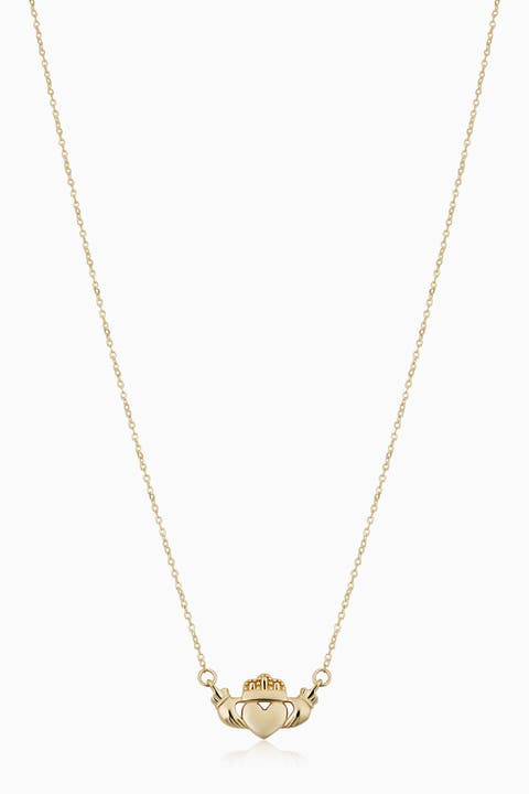 14K Yellow Gold Claddagh Pendant Necklace