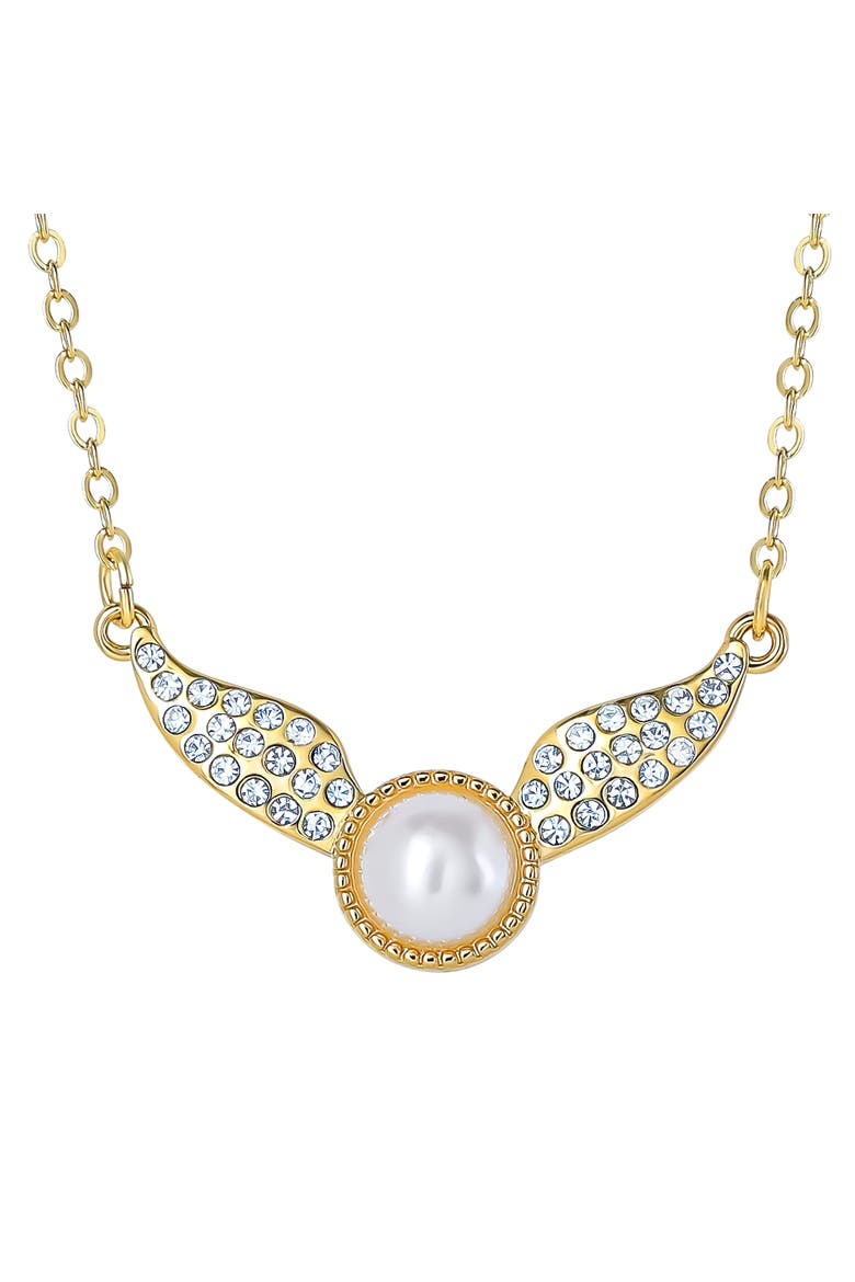 Golden Snitch Necklace With Crystals And Pearl, 18"+2", Main, color, Metallic Gold