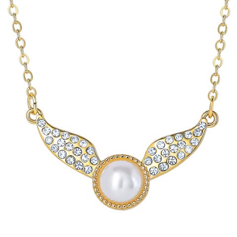 Golden Snitch Necklace with Crystals and Pearl, 18"+2"