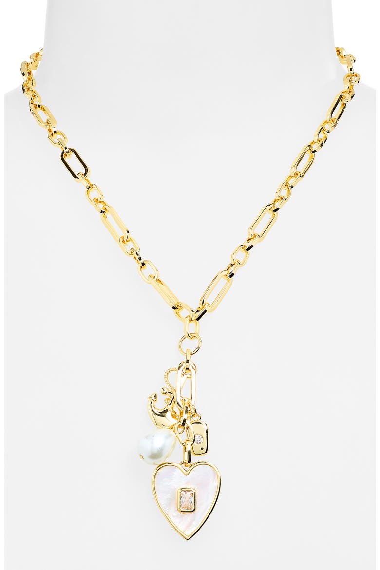Mother of Pearl Chunky Charm Necklace, Alternate, color, GOLD