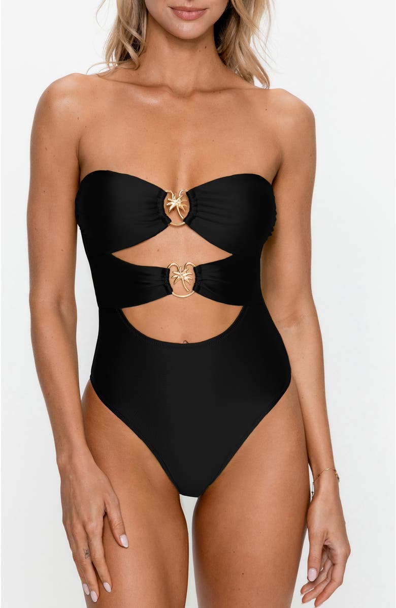 PS By Cupshe Midnight Glam Detachable Halter Monokini, Alternate, color, Black