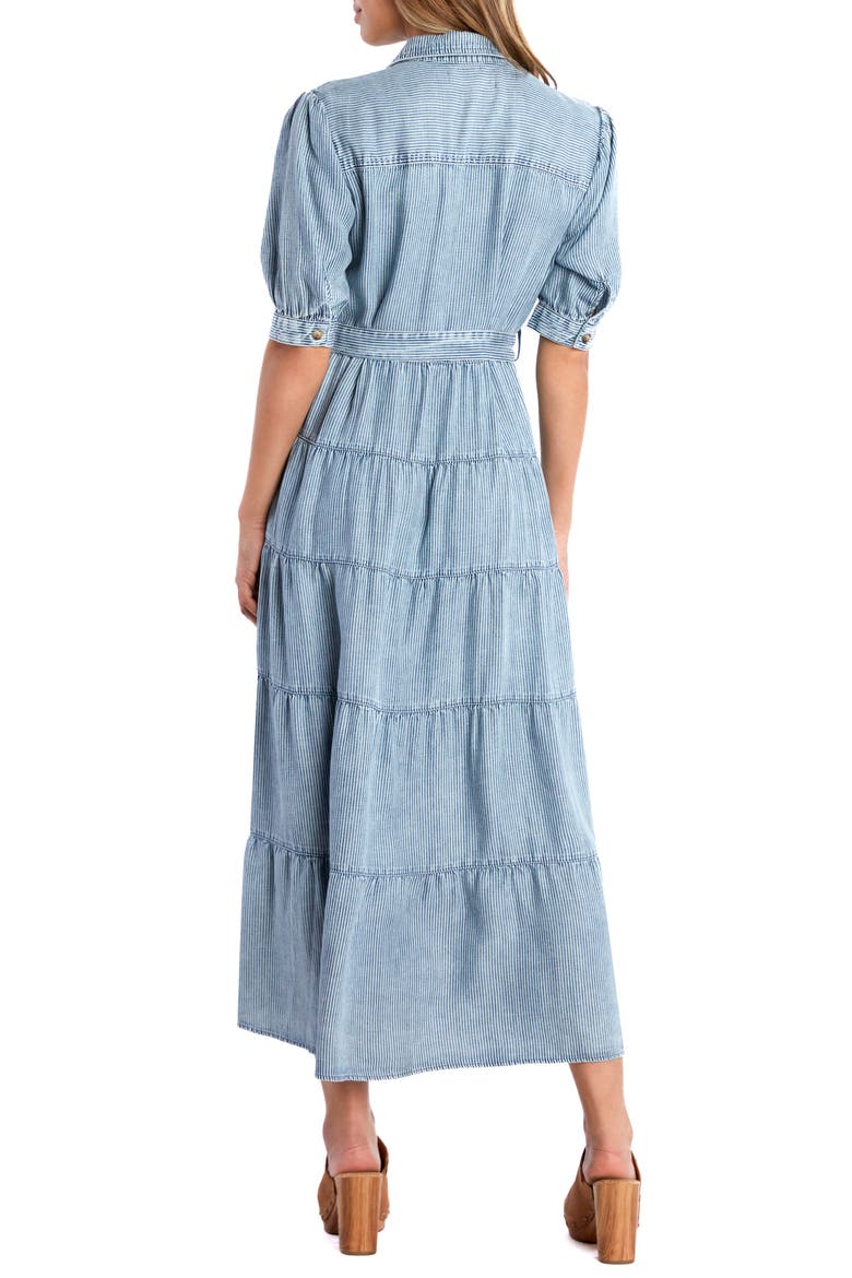 Lyla Plaid Tiered Shirtdress, Alternate, color, INDIGO STRIPE