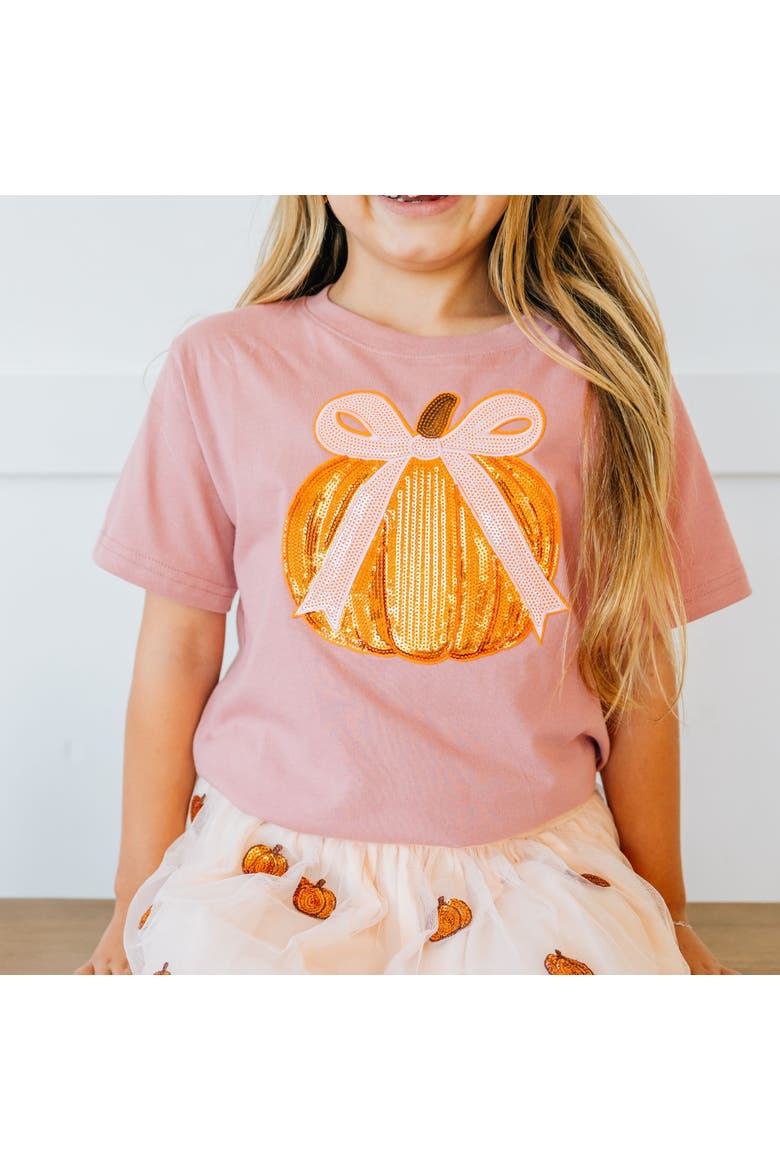 Pumpkin Sequin Patch Short Sleeve T-Shirt, Alternate, color, Dusty Rose