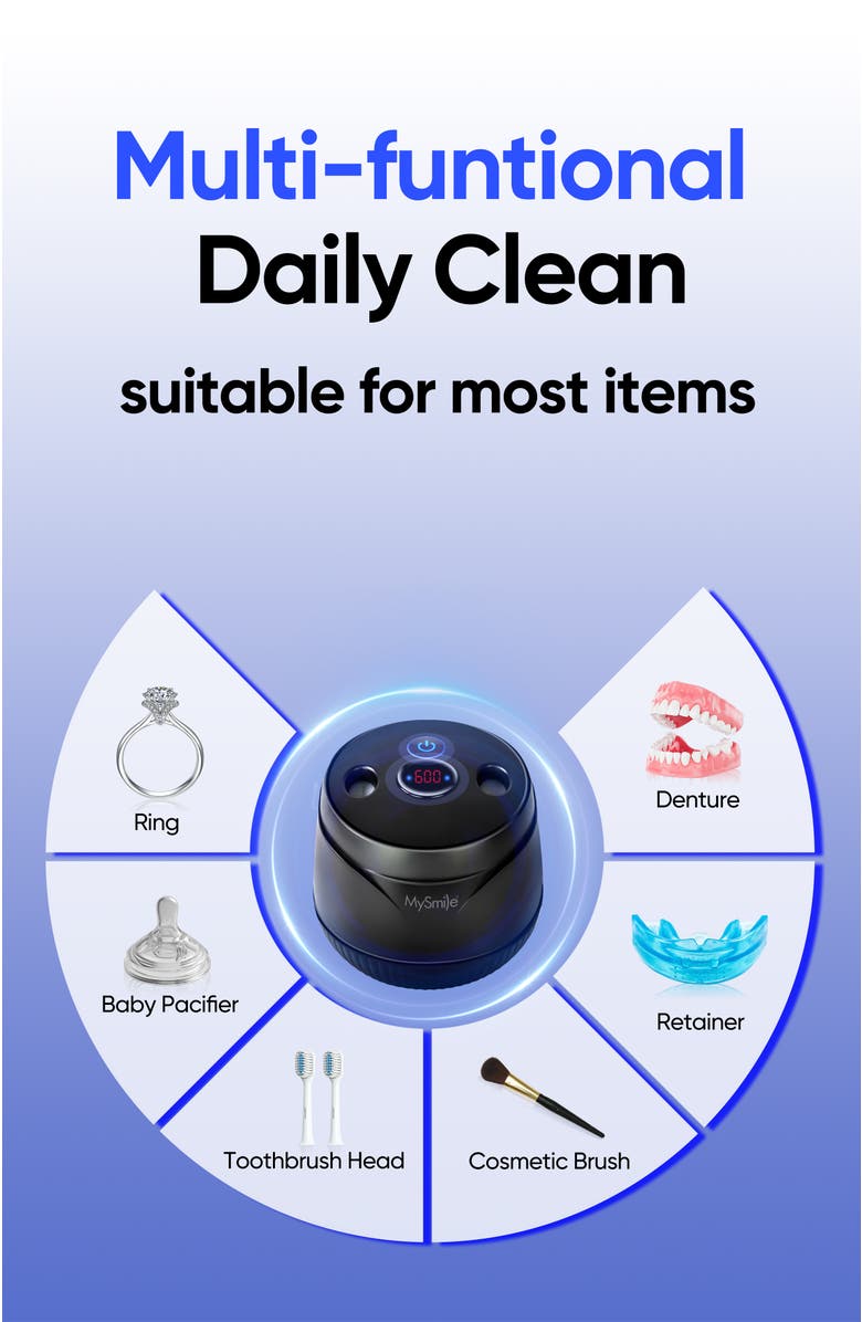 MySmile Ultrasonic Retainer Cleaner Machine, 200 mL, 45kHz with Digital Timer for Denture, Aligner, Braces, Mouth Guard, & Jewelry, Alternate, color, Black