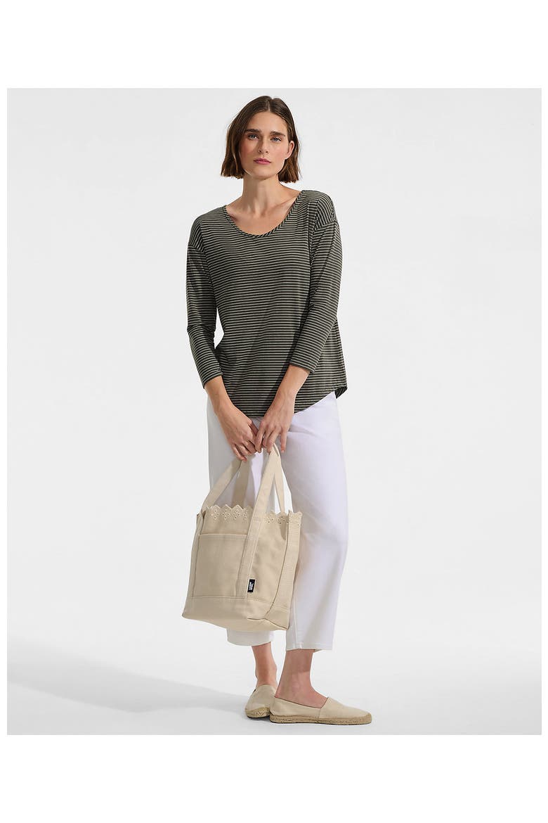 3/4 Sleeve Lightweight Jersey U-Neck Tunic, Alternate, color, Forest Moss Thin Stripe