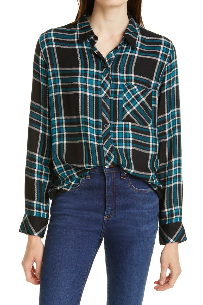 Hunter Plaid Button-Up Shirt, Main, color, MIDNIGHT CERULEAN BLUE