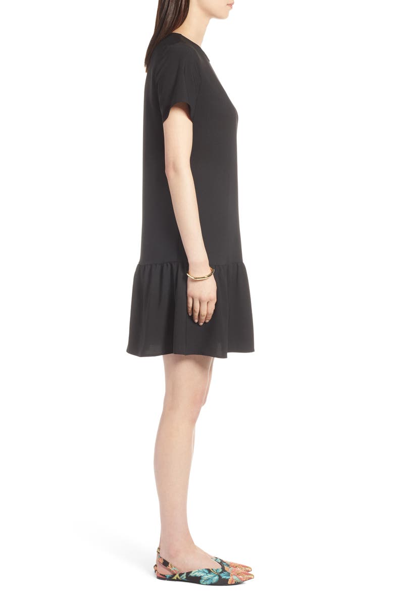 Short Sleeve Ruffle Hem Dress, Alternate, color, BLACK