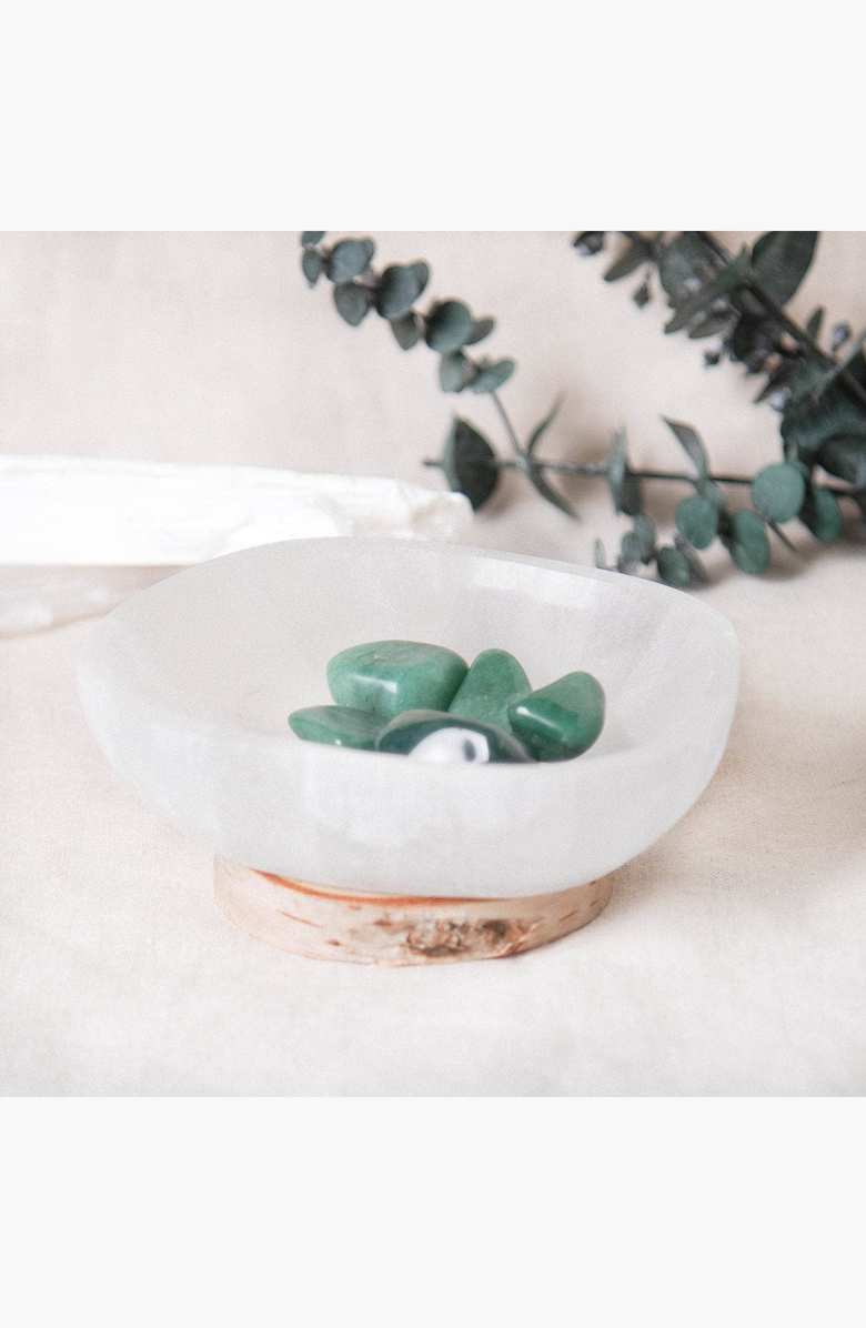 Tiny Rituals Handcrafted Selenite Crystal Recharging Bowl, Alternate, color, Translucent White