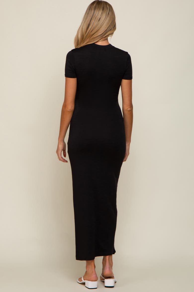 Mock Neck Front Slit Short Sleeve Maxi Dress, Alternate, color, Black