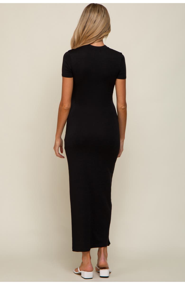 PinkBlush Mock Neck Front Slit Short Sleeve Maxi Dress, Alternate, color, Black