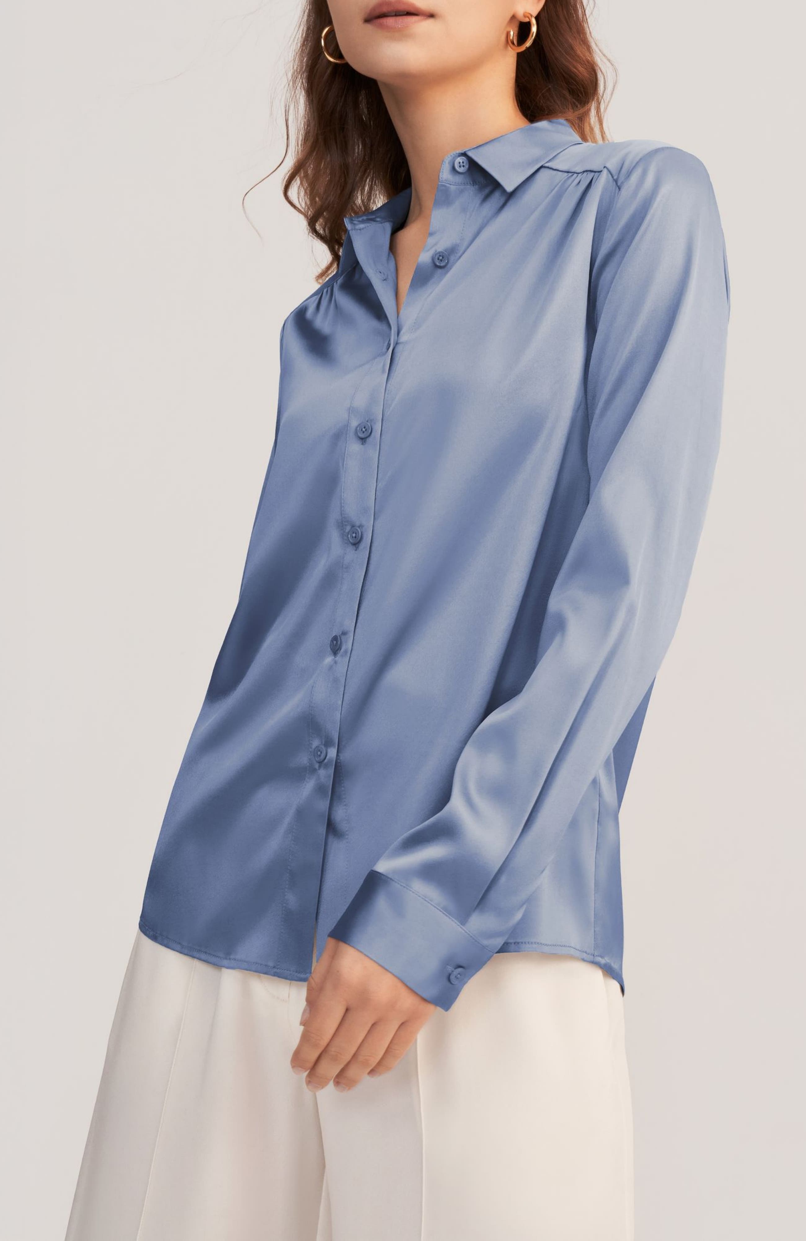 Long Sleeves Collared Silk Blouse - image 2