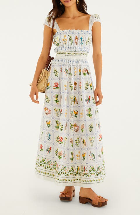 Tropical Porcelain Print Maxi Dress