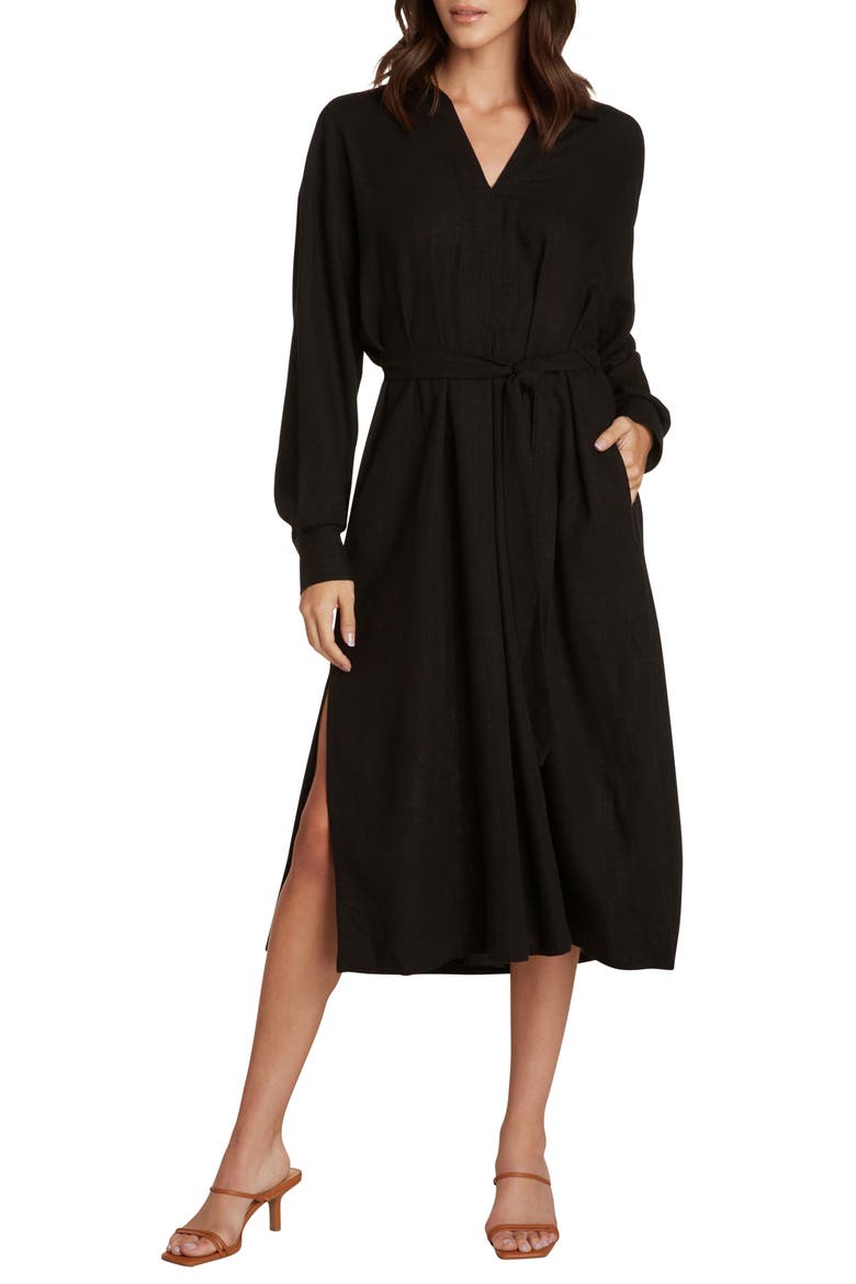 Willow Nadine Popover Long Sleeve Midi Shirtdress, Main, color, BLACK