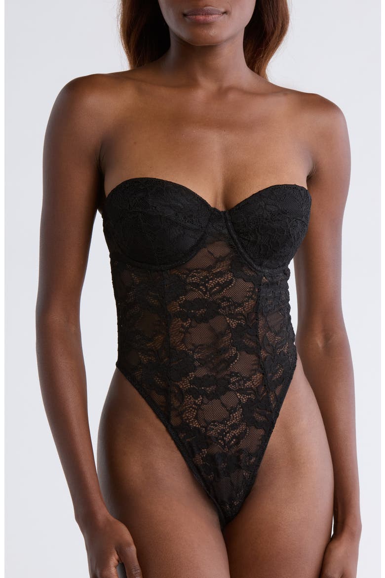 Lace Underwire Teddy with Removable Neck Piece, Alternate, color, BLACK