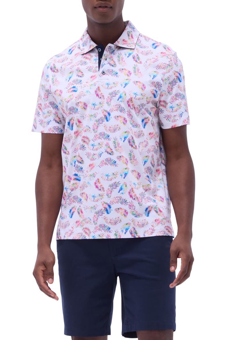 Hendrix Digital Leaf Print Pima Cotton Polo, Main, color, WHITE